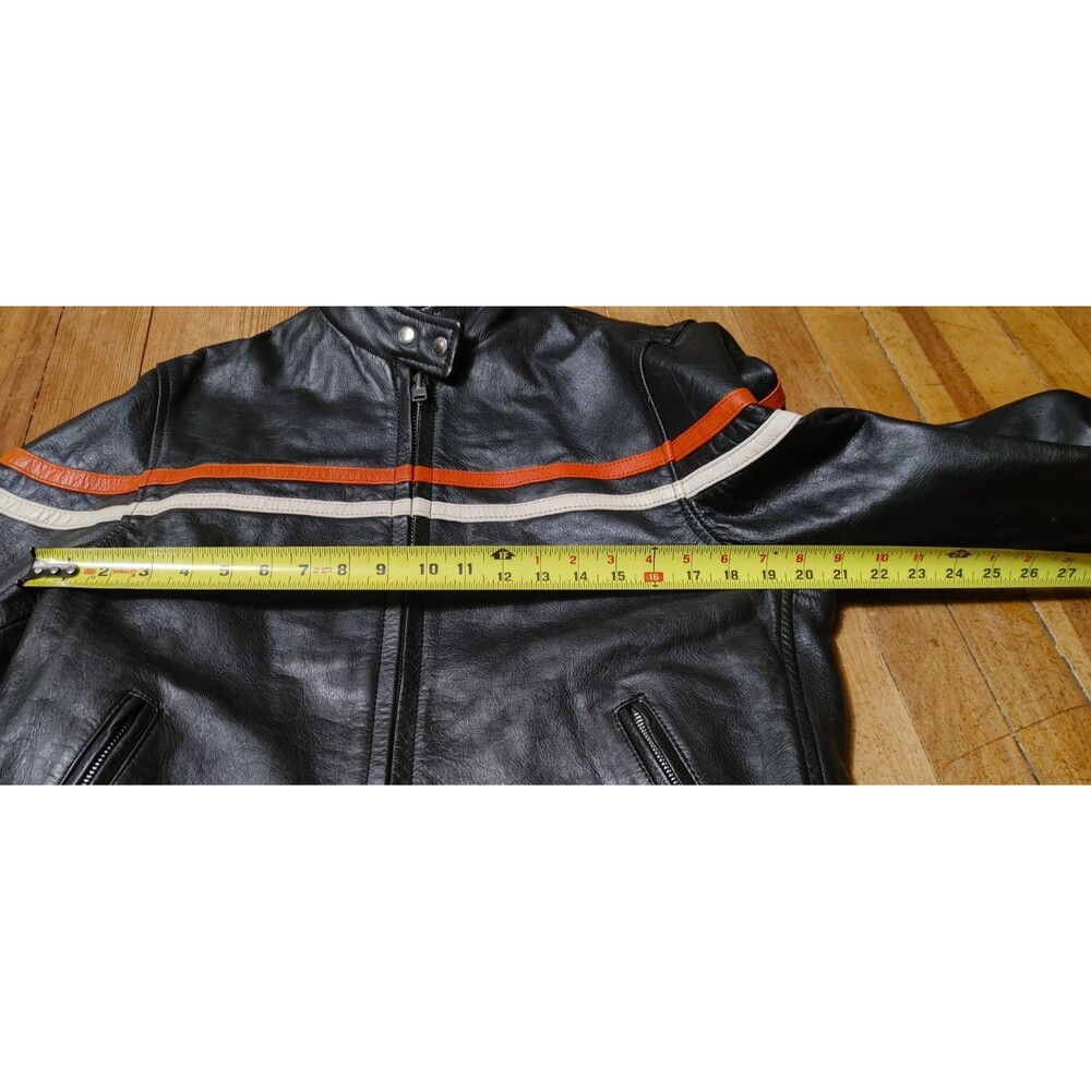 Vintage Y2K Men's Black Striped Heavy Duty Leather Rider Jacket Size Large - Picture 6 of 9